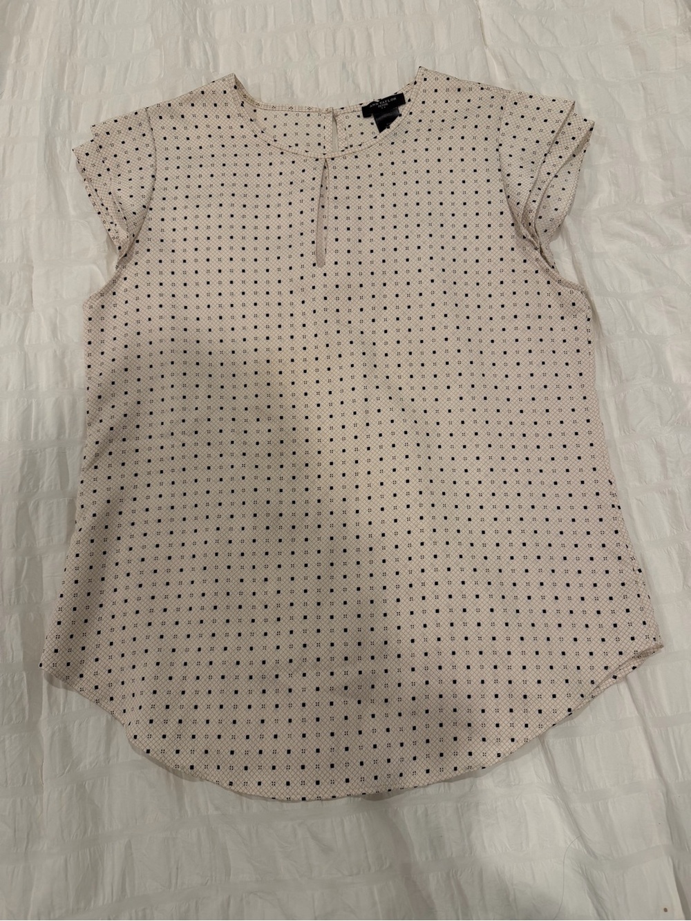 Ann Taylor Cream Dot Cap-Sleeve Top